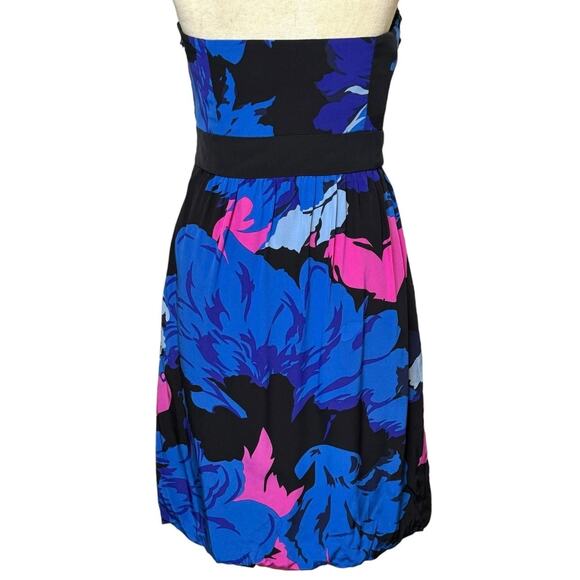 Tibi Size 10 !00% Silk Blue & Pink Floral Strapless Cocktail Dress - Picture 4 of 7